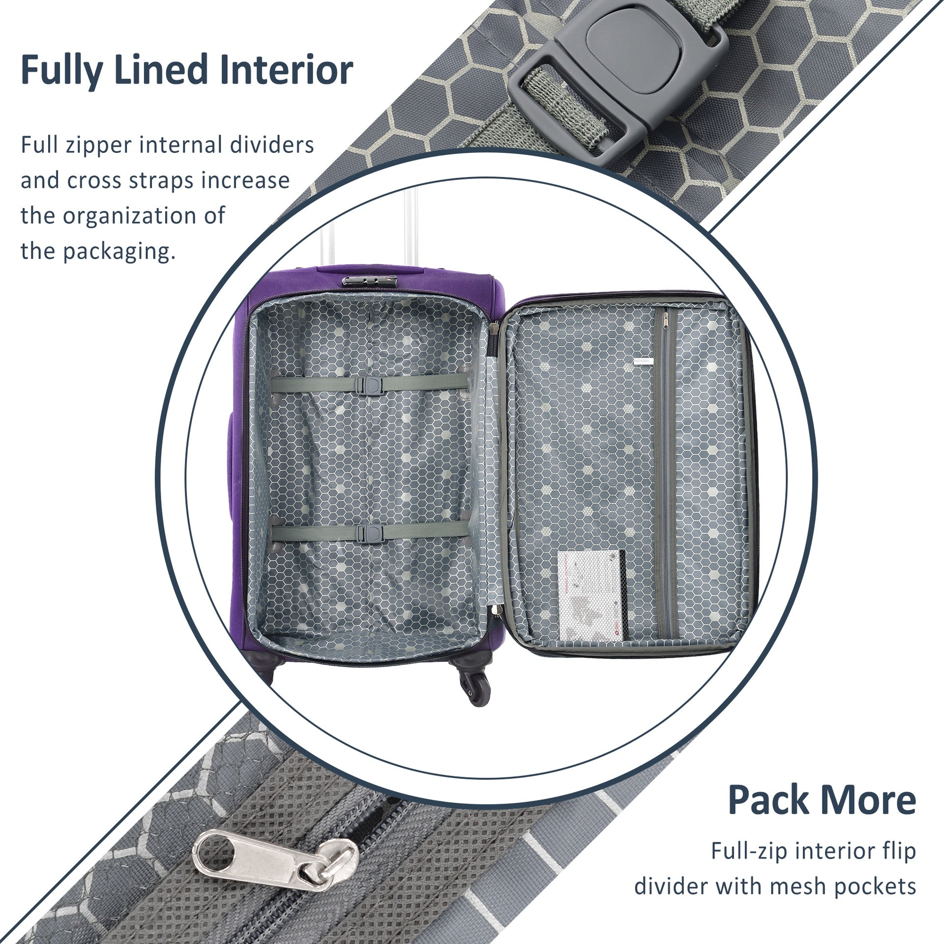 Softside Luggage Expandable 3 Piece Set Suitcase Upright Spinner Softshell Lightweight Luggage Travel Set-22/26/30 inches