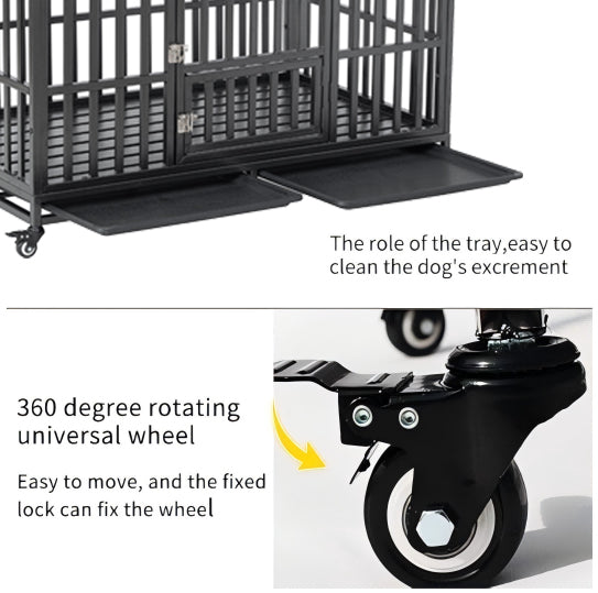 55" Heavy Duty Dog Crate Large Dog cage Strong Metal Dog Kennels and Crates for Large Dogs with 4 Lockable Wheels