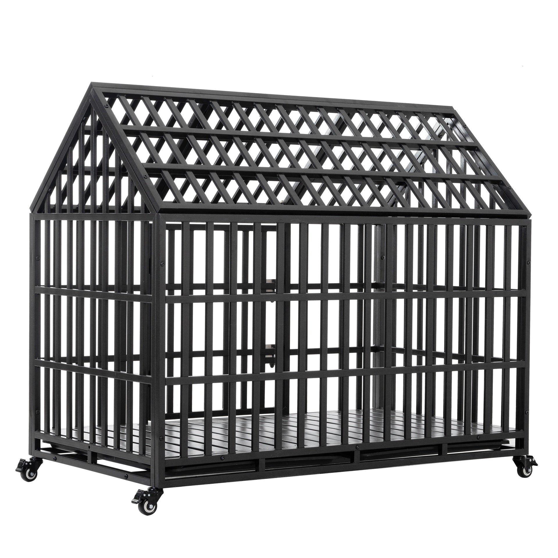 55" Heavy Duty Dog Crate Large Dog cage Strong Metal Dog Kennels and Crates for Large Dogs with 4 Lockable Wheels