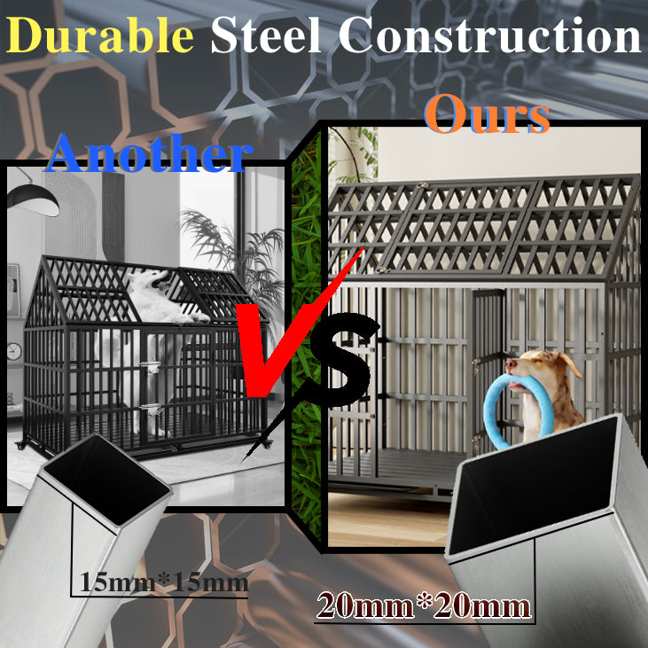 55" Heavy Duty Dog Crate Large Dog cage Strong Metal Dog Kennels and Crates for Large Dogs with 4 Lockable Wheels