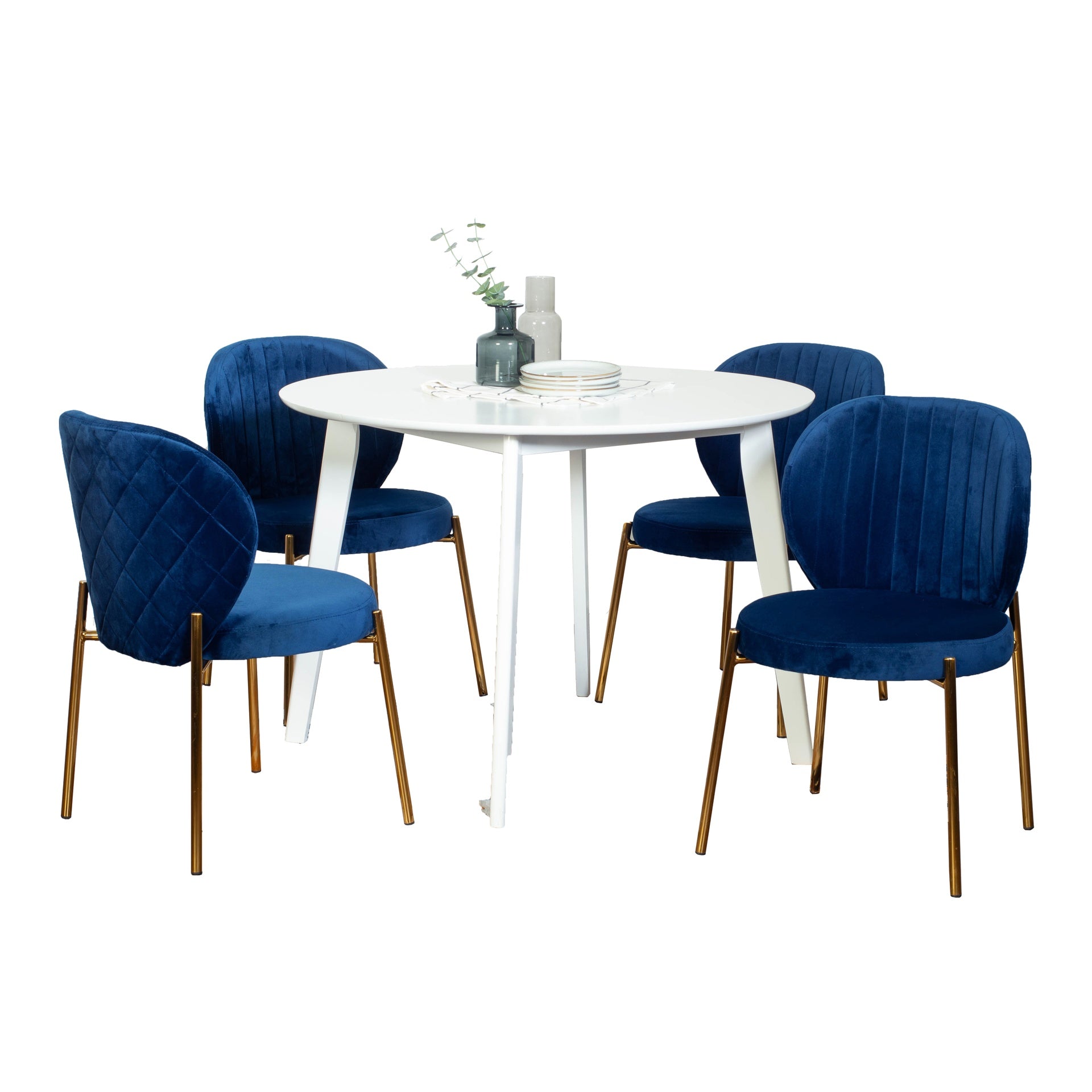 Amoa Contemporary 5-Piece Dining Set, White Round Dining Table with 4 Chairs