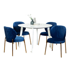 Amoa Contemporary 5-Piece Dining Set, White Round Dining Table with 4 Chairs