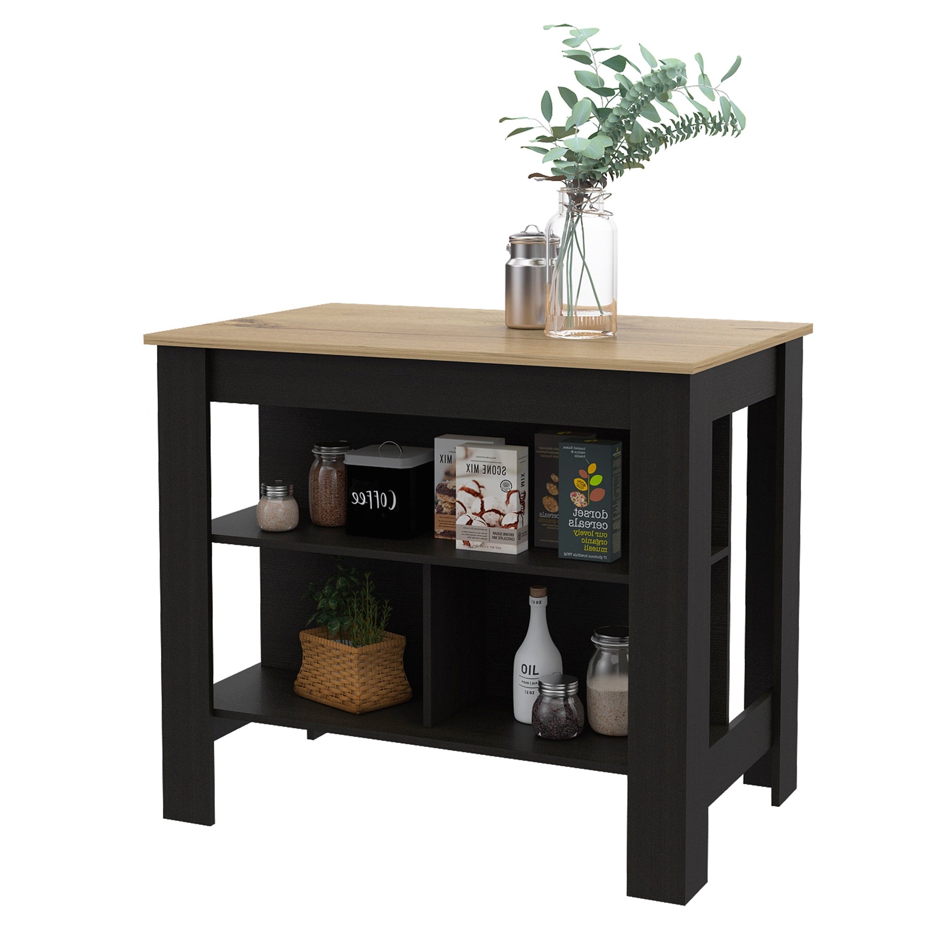 British Single Kitchen Pantry, Four Storage Shelves, Double Doors Cabinets