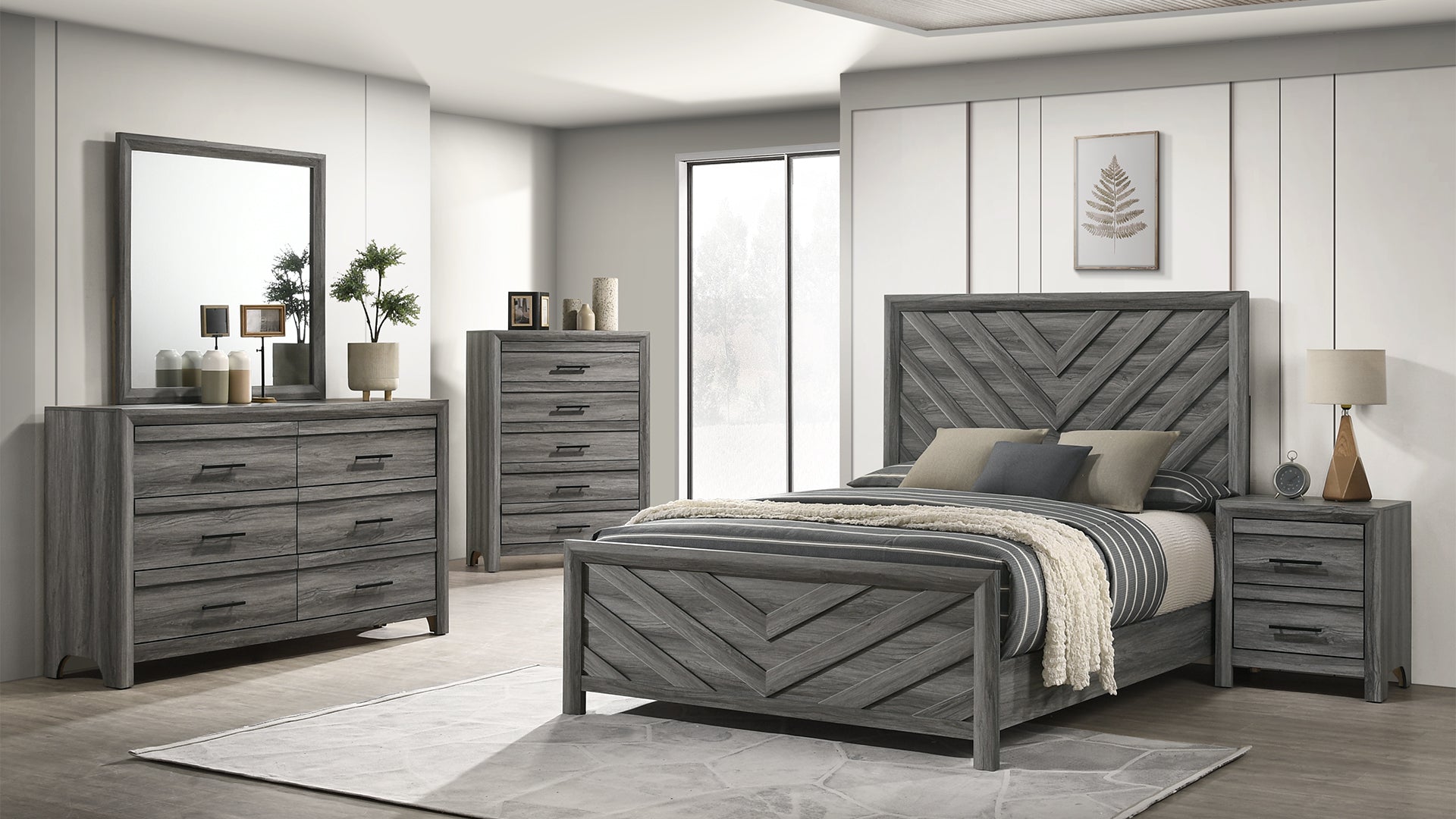 Denver Modern Style 5 Pc Twin Bedroom Set Made with Wood in Gray (NJ INVENTORY)