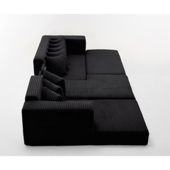 Oversize Cloud Sectional Couch, L-Shape Sofa, Convertible Floor Sleeper Sofa Bed, No Assembly ,Eight pillows,3-in-1,Side Pocket,(Left Facing Sofa),Corduroy,Black