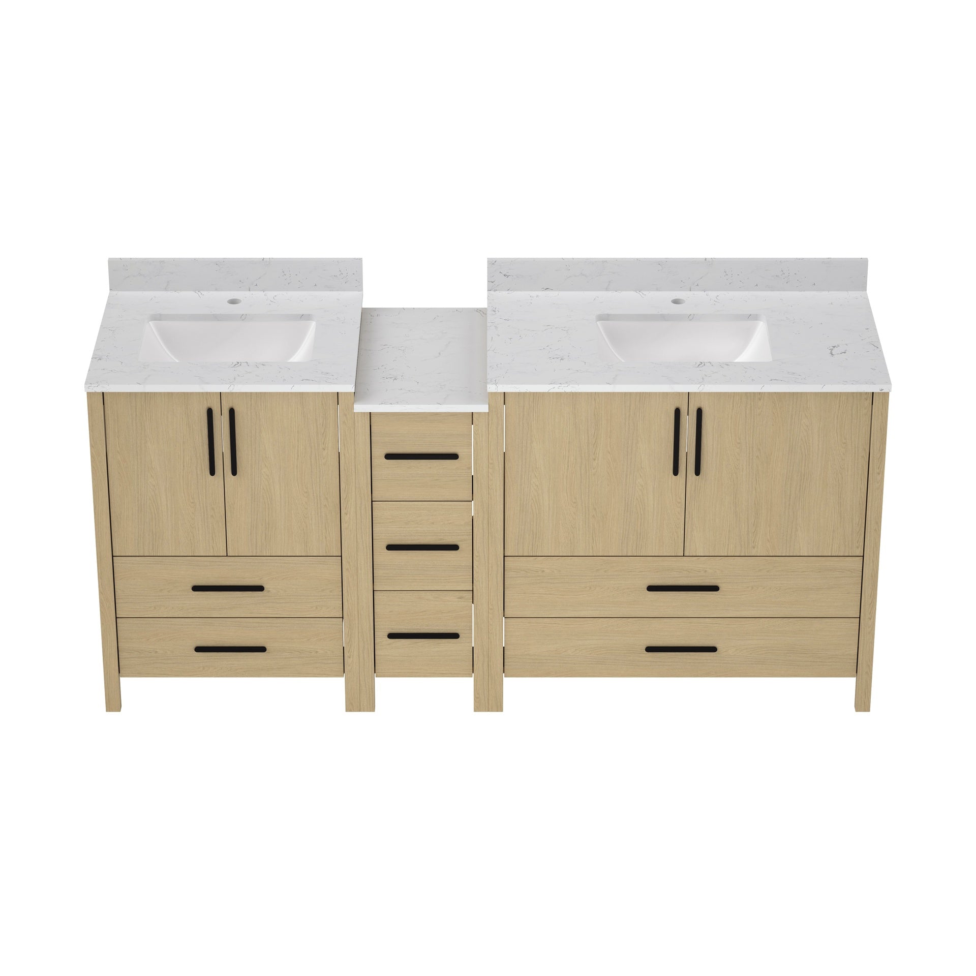 72"W×22"D×34"H Double Sinks Bathroom Vanity Cabinet,Freestangding storage Vanity Cabinet with White Countertop