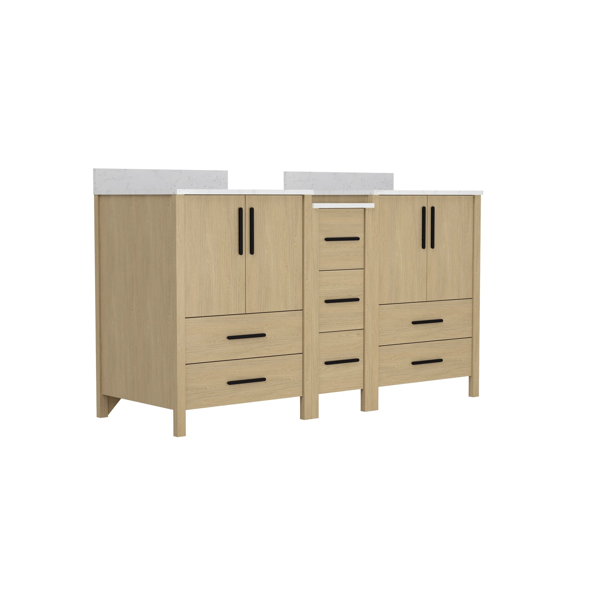60"W×22"D×34"H Double Sinks Bathroom Vanity Cabinet,Freestangding storage Vanity Cabinet with White Countertop
