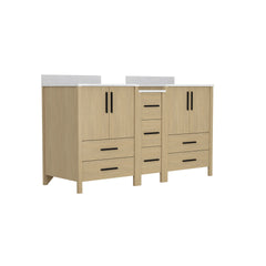 60"W×22"D×34"H Double Sinks Bathroom Vanity Cabinet,Freestangding storage Vanity Cabinet with White Countertop