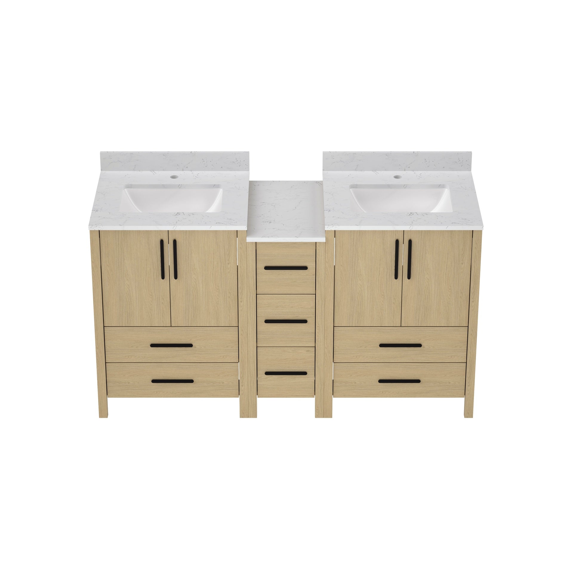 60"W×22"D×34"H Double Sinks Bathroom Vanity Cabinet,Freestangding storage Vanity Cabinet with White Countertop