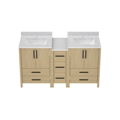 60"W×22"D×34"H Double Sinks Bathroom Vanity Cabinet,Freestangding storage Vanity Cabinet with White Countertop