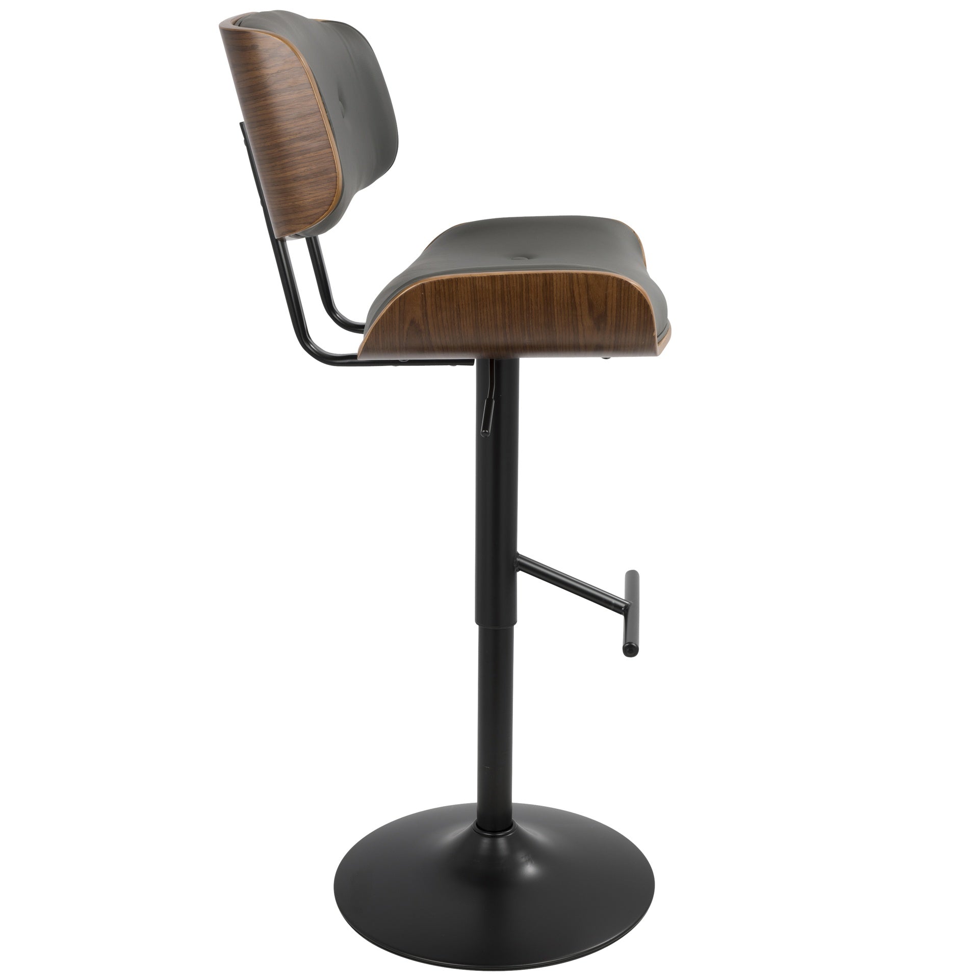 Lombardi Mid-Century Modern Adjustable Barstool with Swivel in Walnut with Grey Faux Leather by LumiSource - Set of 2
