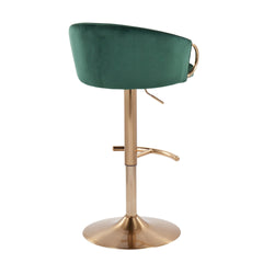 Claire Contemporary/Glam Adjustable Bar Stool in Gold Steel with Rounded T Footrest and Green Velvet by LumiSource - Set of 2
