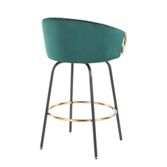 Claire Contemporary/glam Counter Stool in Black Metal and Emerald Green Velvet with Gold Metal Accent by LumiSource - Set of 2