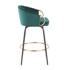 Claire Contemporary/glam Counter Stool in Black Metal and Emerald Green Velvet with Gold Metal Accent by LumiSource - Set of 2