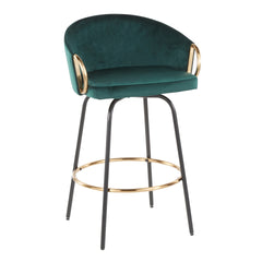Claire Contemporary/glam Counter Stool in Black Metal and Emerald Green Velvet with Gold Metal Accent by LumiSource - Set of 2