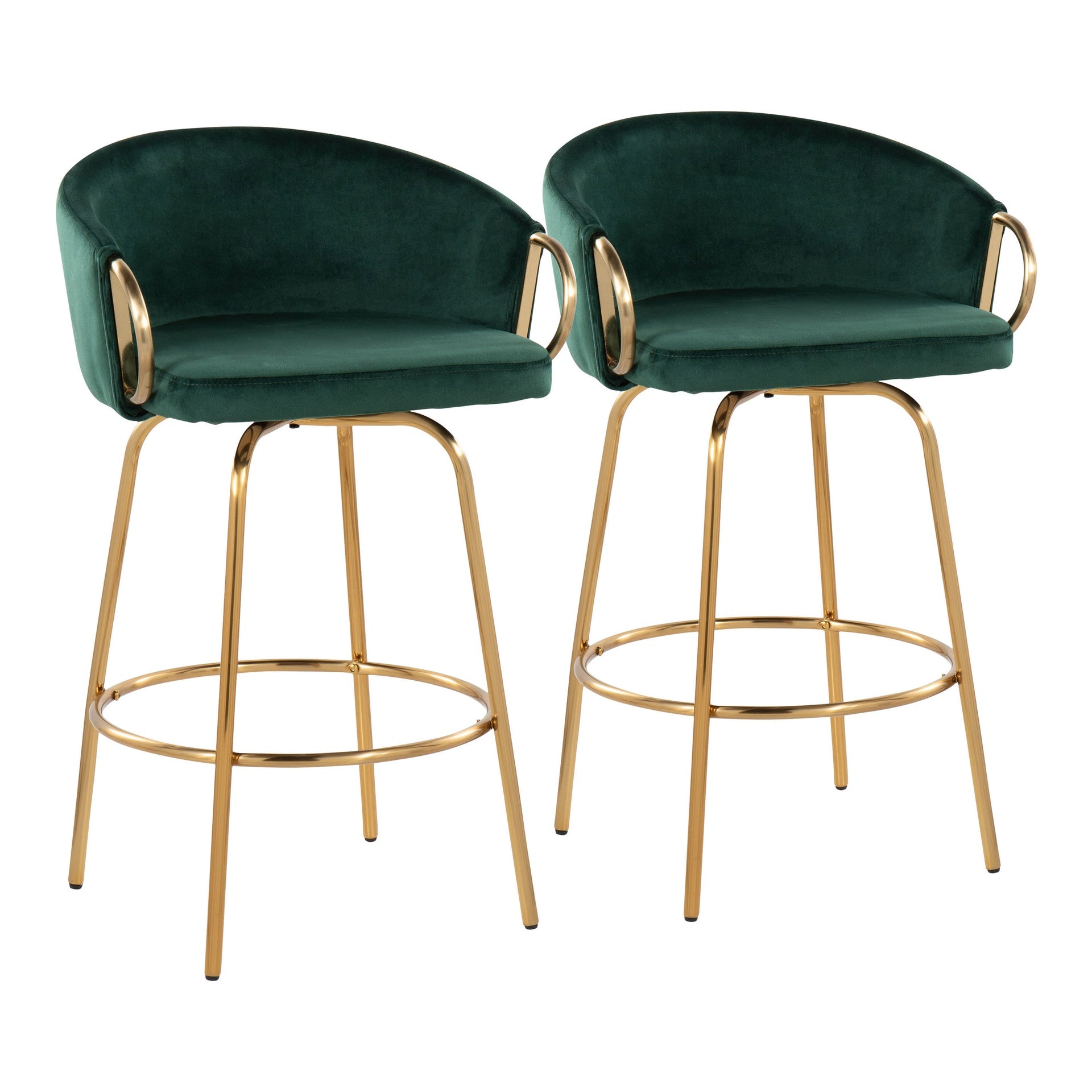 Claire Contemporary/Glam Counter Stool in Gold Steel and Green Velvet by LumiSource - Set of 2