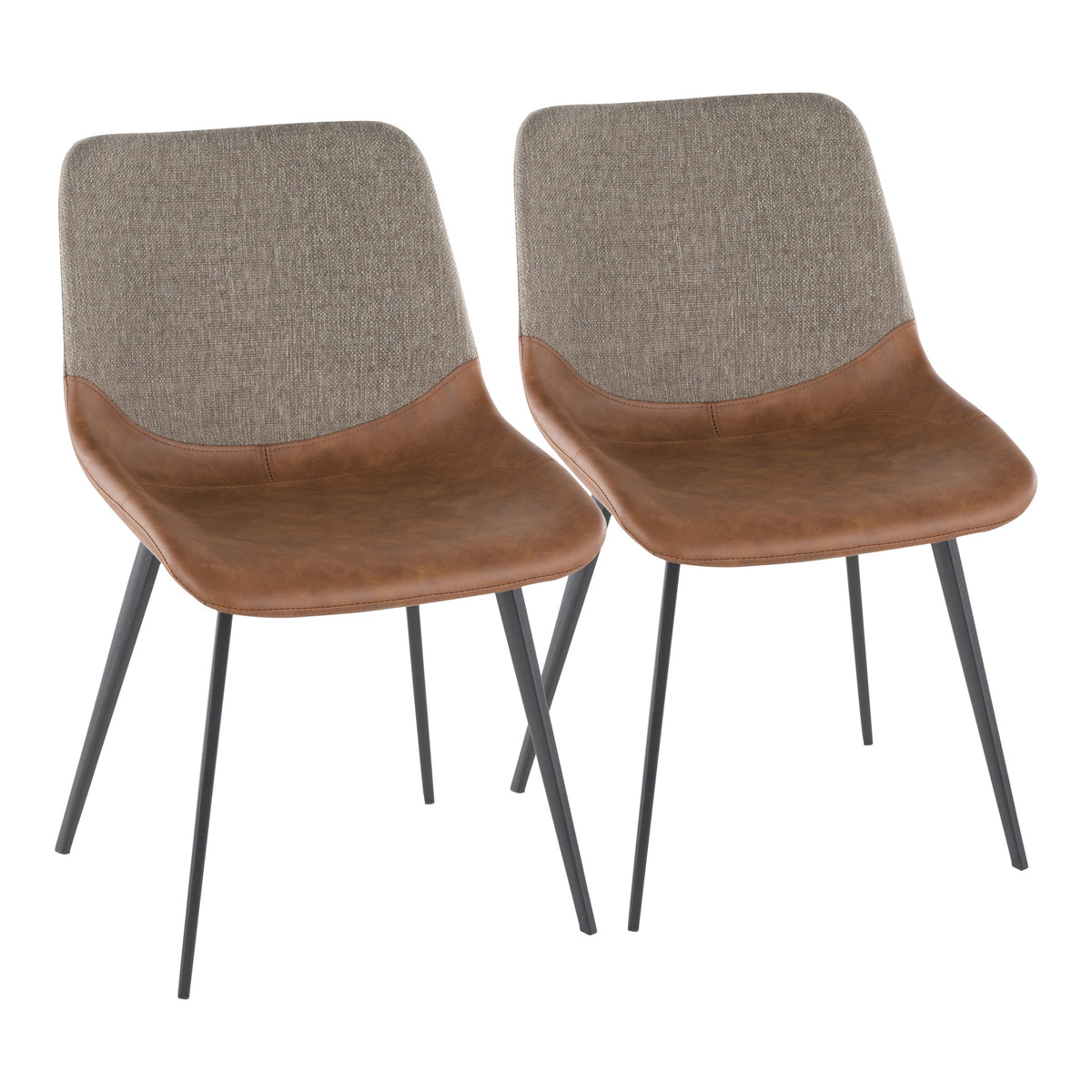 Outlaw Industrial Two-Tone Chair in Black Metal with Espresso Faux Leather and Brown Fabric by LumiSource - Set of 2