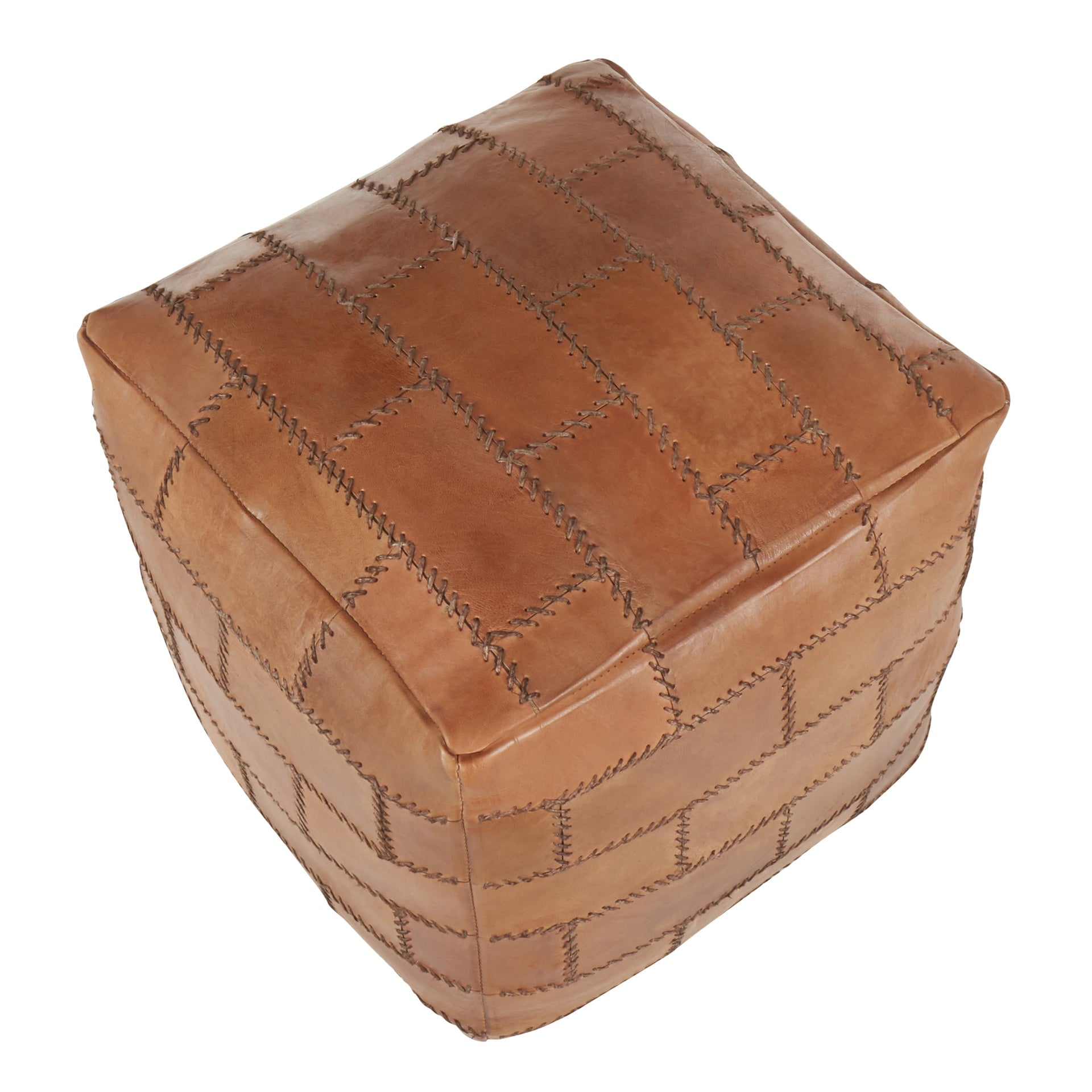 Cobbler Industrial Pouf in Brown Leather by LumiSource