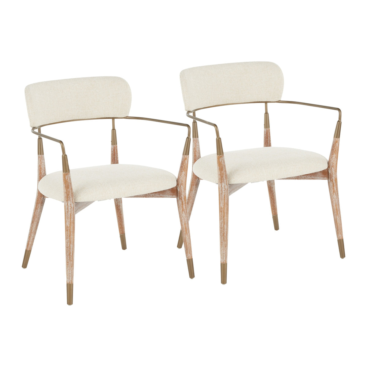 Savannah Contemporary Chair in White Washed Wood and Cream Noise Fabric with Copper Accent by LumiSource - Set of 2