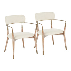 Savannah Contemporary Chair in White Washed Wood and Cream Noise Fabric with Copper Accent by LumiSource - Set of 2