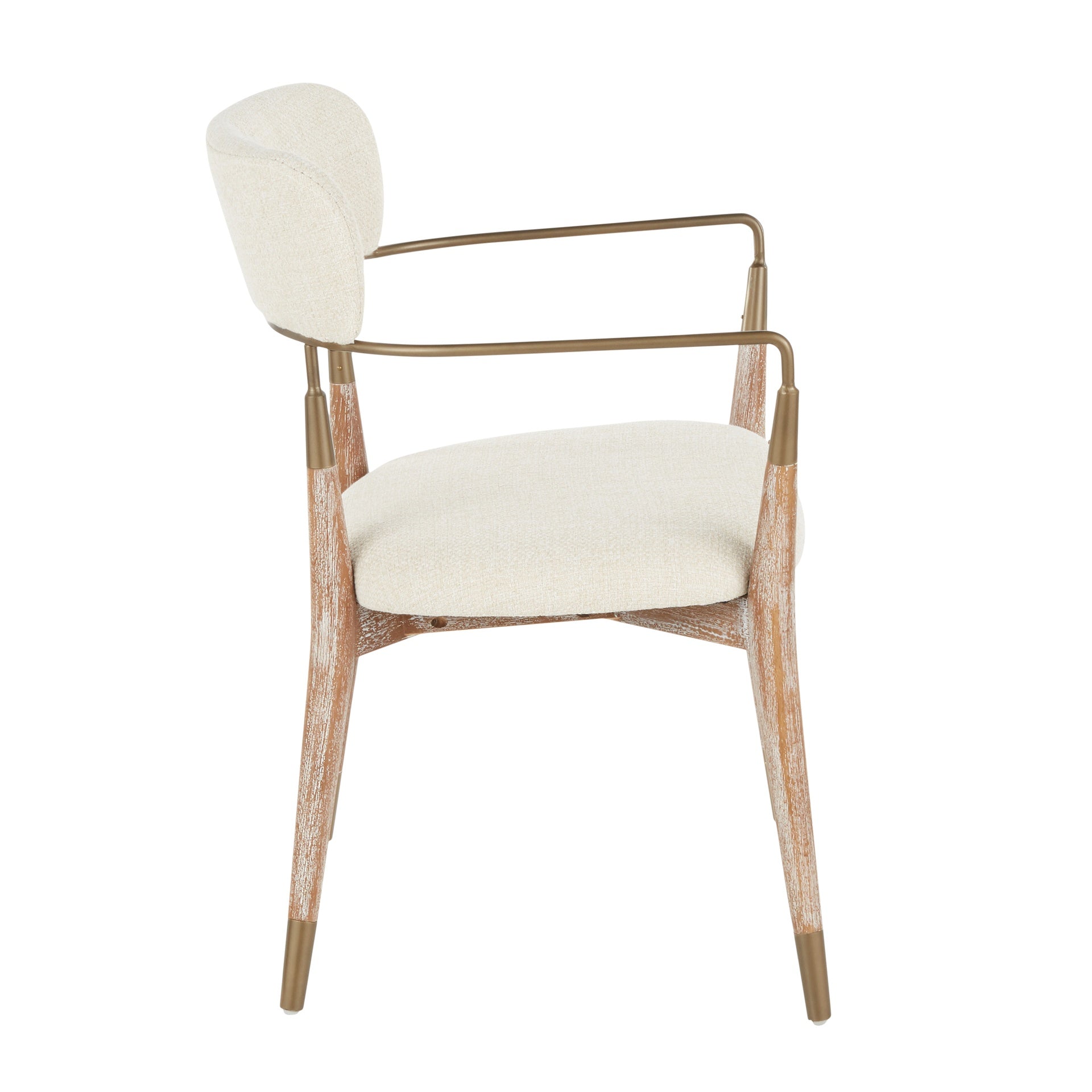 Savannah Contemporary Chair in White Washed Wood and Cream Noise Fabric with Copper Accent by LumiSource - Set of 2