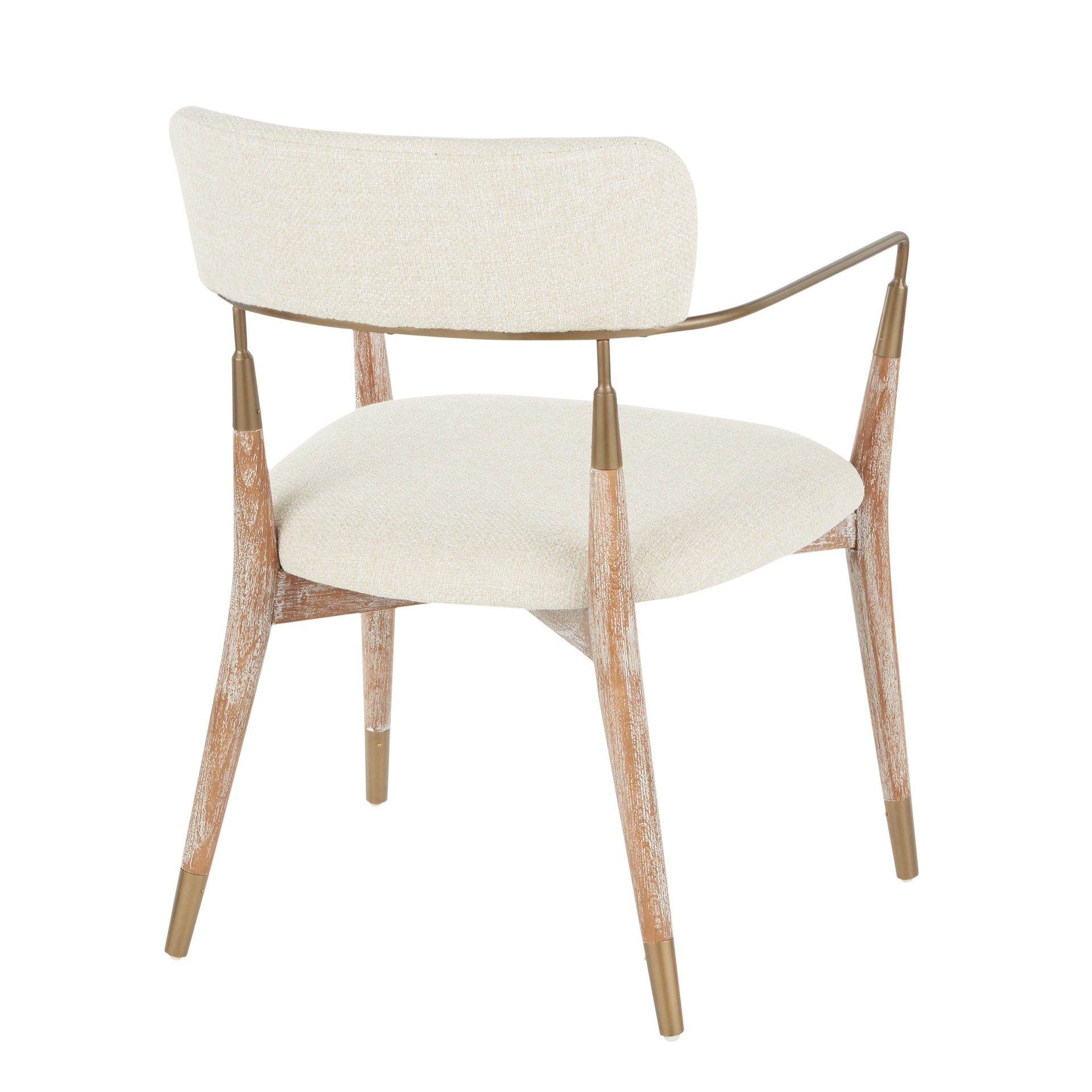 Savannah Contemporary Chair in White Washed Wood and Cream Noise Fabric with Copper Accent by LumiSource - Set of 2