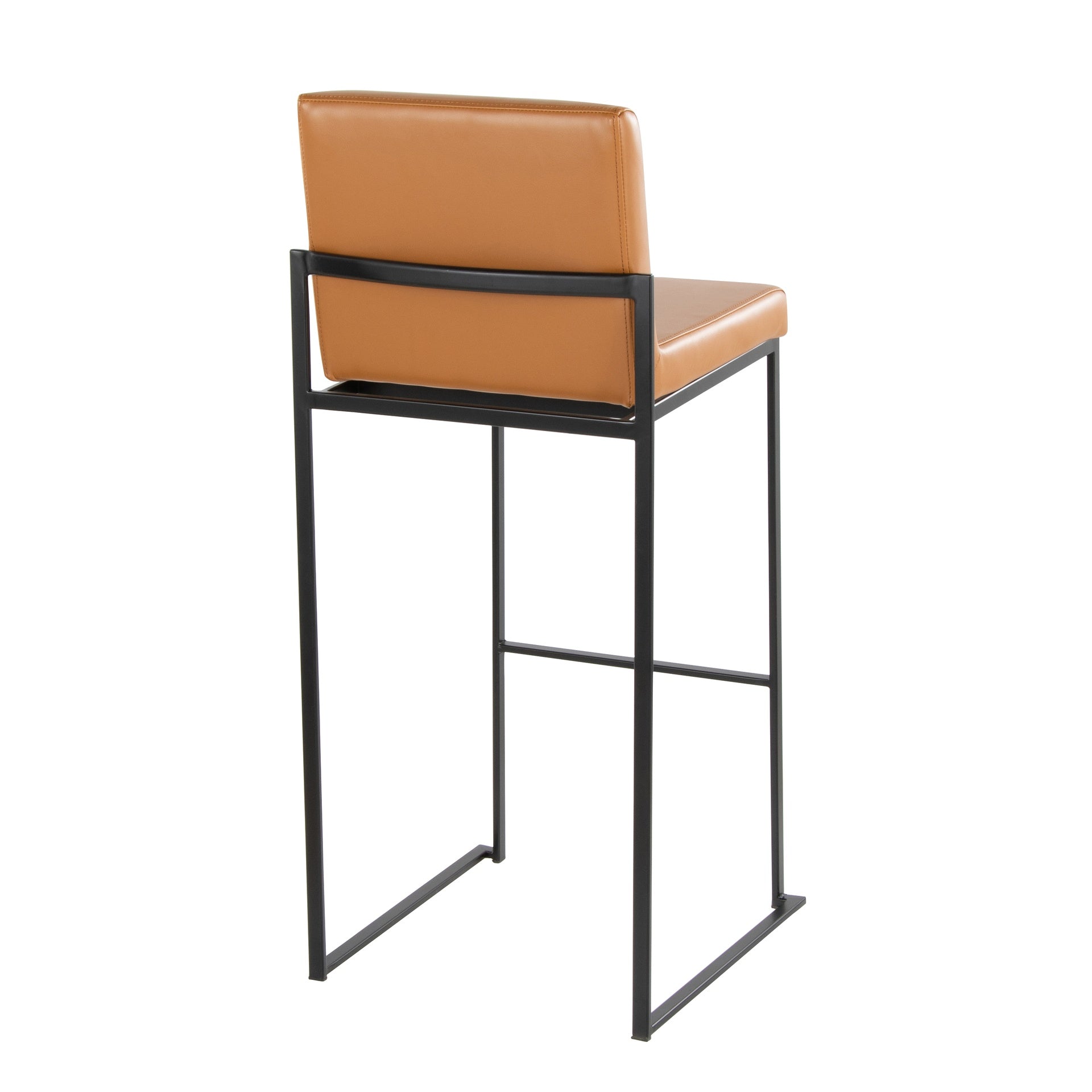 Fuji 30" Contemporary High Back Barstool in Black Metal and Camel Faux Leather by LumiSource - Set of 2