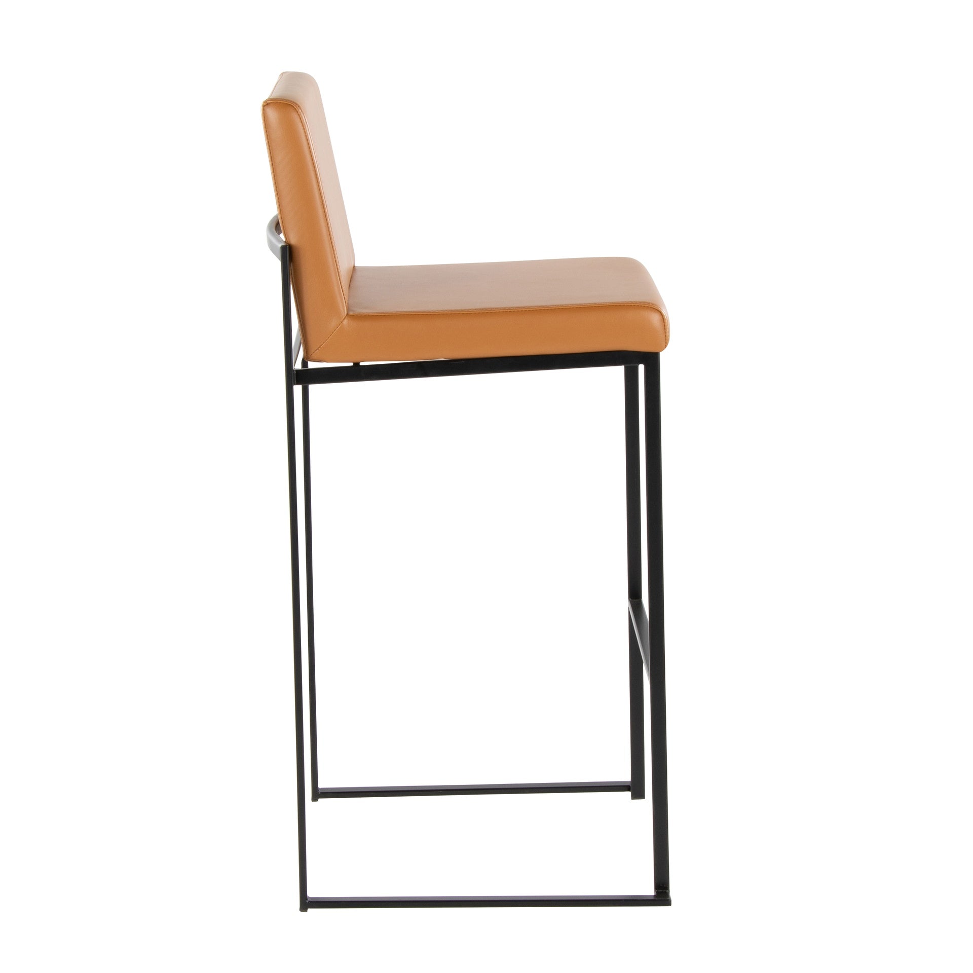 Fuji 30" Contemporary High Back Barstool in Black Metal and Camel Faux Leather by LumiSource - Set of 2