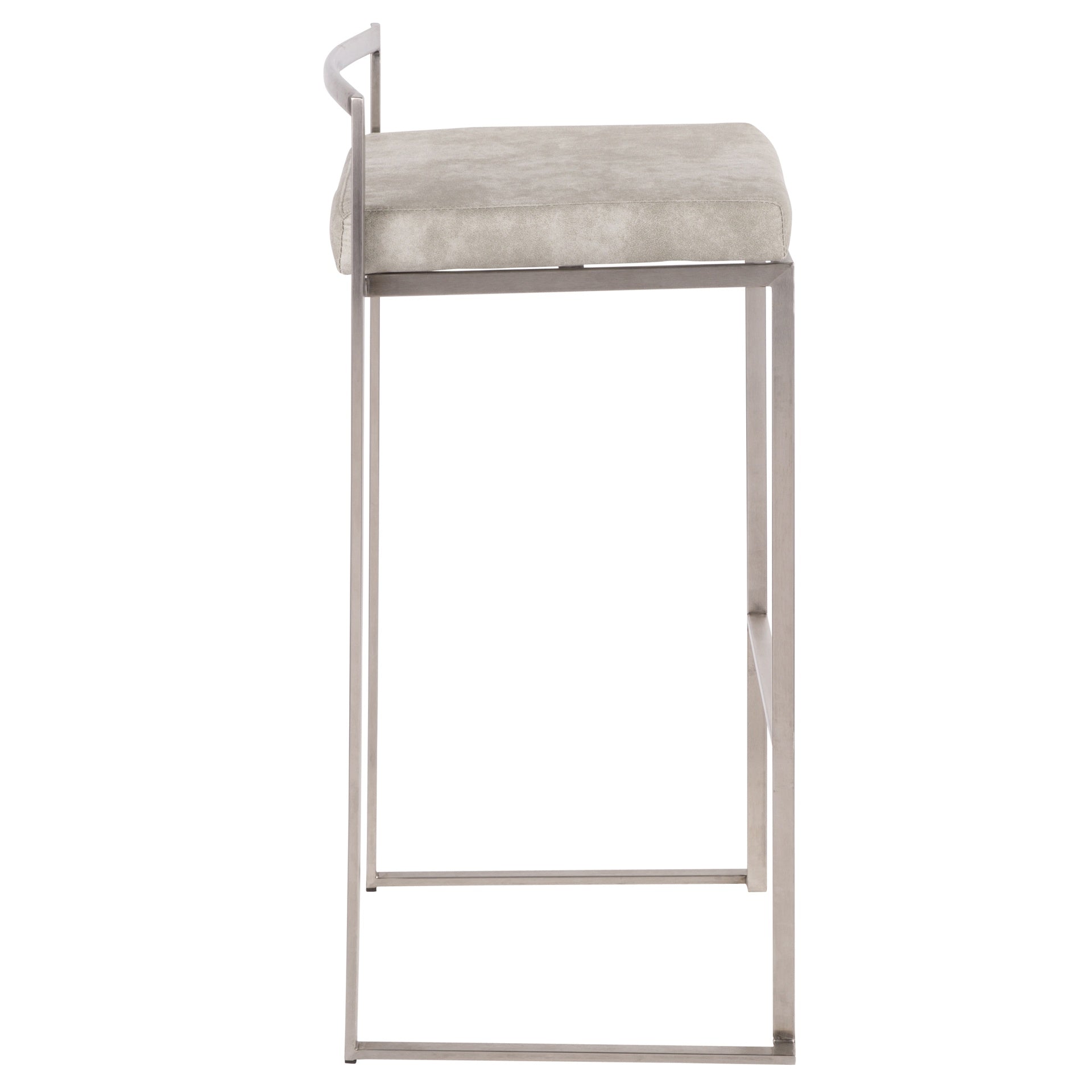 Fuji Contemporary Stackable Barstool in Stainless Steel with Light Grey Cowboy Fabric Cushion by LumiSource - Set of 2
