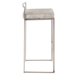 Fuji Contemporary Stackable Barstool in Stainless Steel with Light Grey Cowboy Fabric Cushion by LumiSource - Set of 2