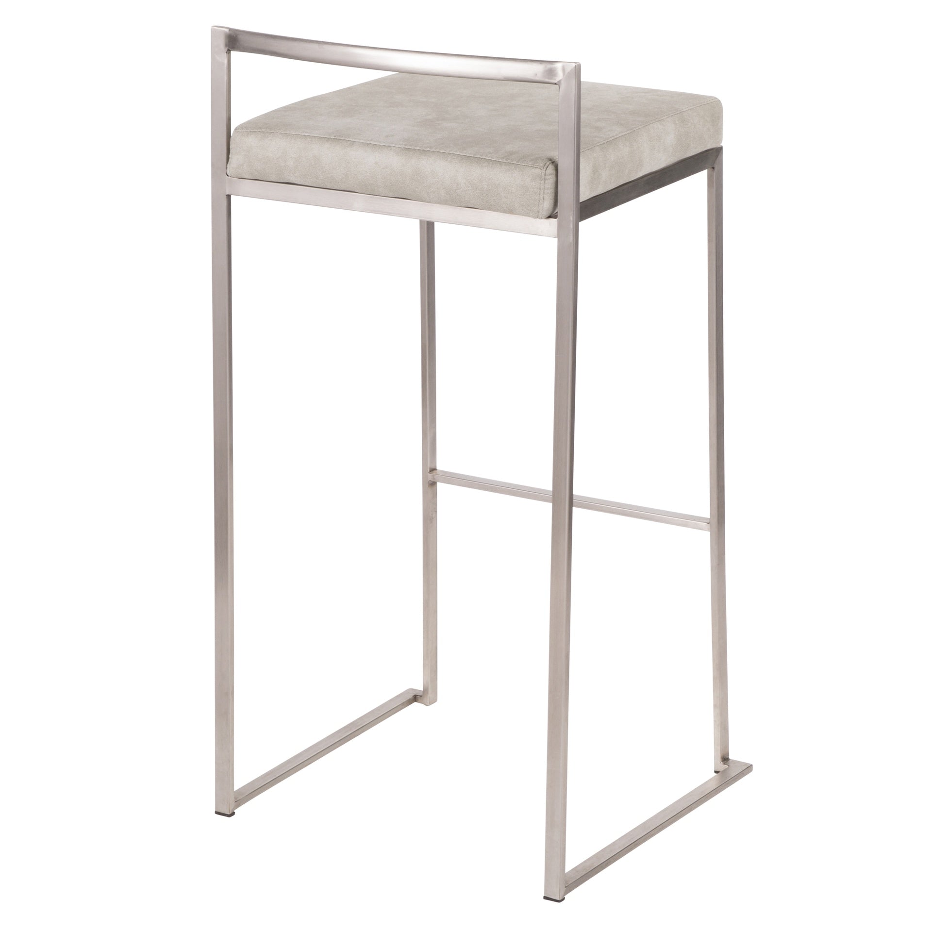 Fuji Contemporary Stackable Barstool in Stainless Steel with Light Grey Cowboy Fabric Cushion by LumiSource - Set of 2