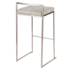 Fuji Contemporary Stackable Barstool in Stainless Steel with Light Grey Cowboy Fabric Cushion by LumiSource - Set of 2