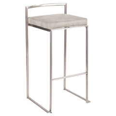 Fuji Contemporary Stackable Barstool in Stainless Steel with Light Grey Cowboy Fabric Cushion by LumiSource - Set of 2