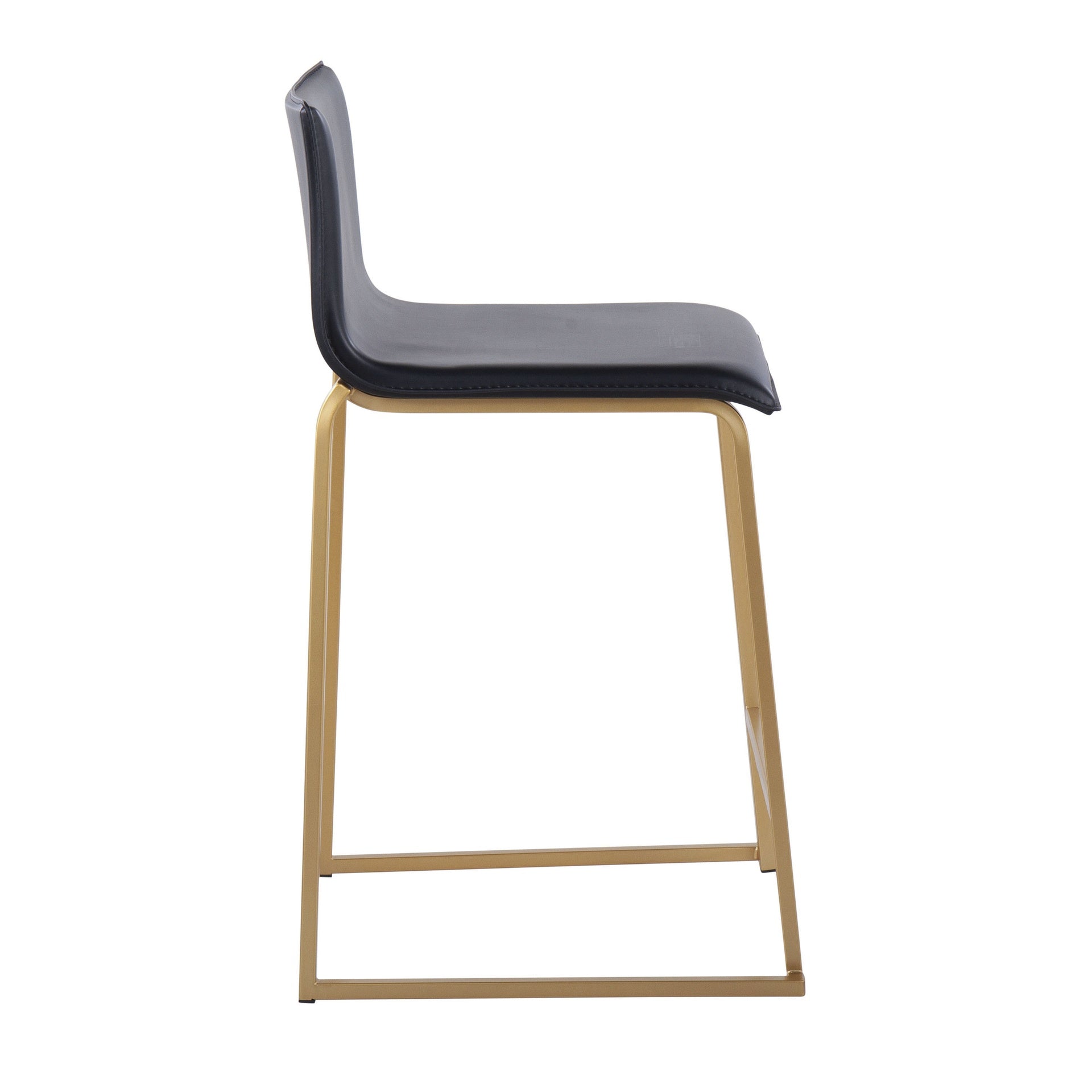 Mara 26" Contemporary Counter Stool in Gold Metal and Black Faux Leather by LumiSource - Set of 2