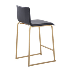Mara 26" Contemporary Counter Stool in Gold Metal and Black Faux Leather by LumiSource - Set of 2