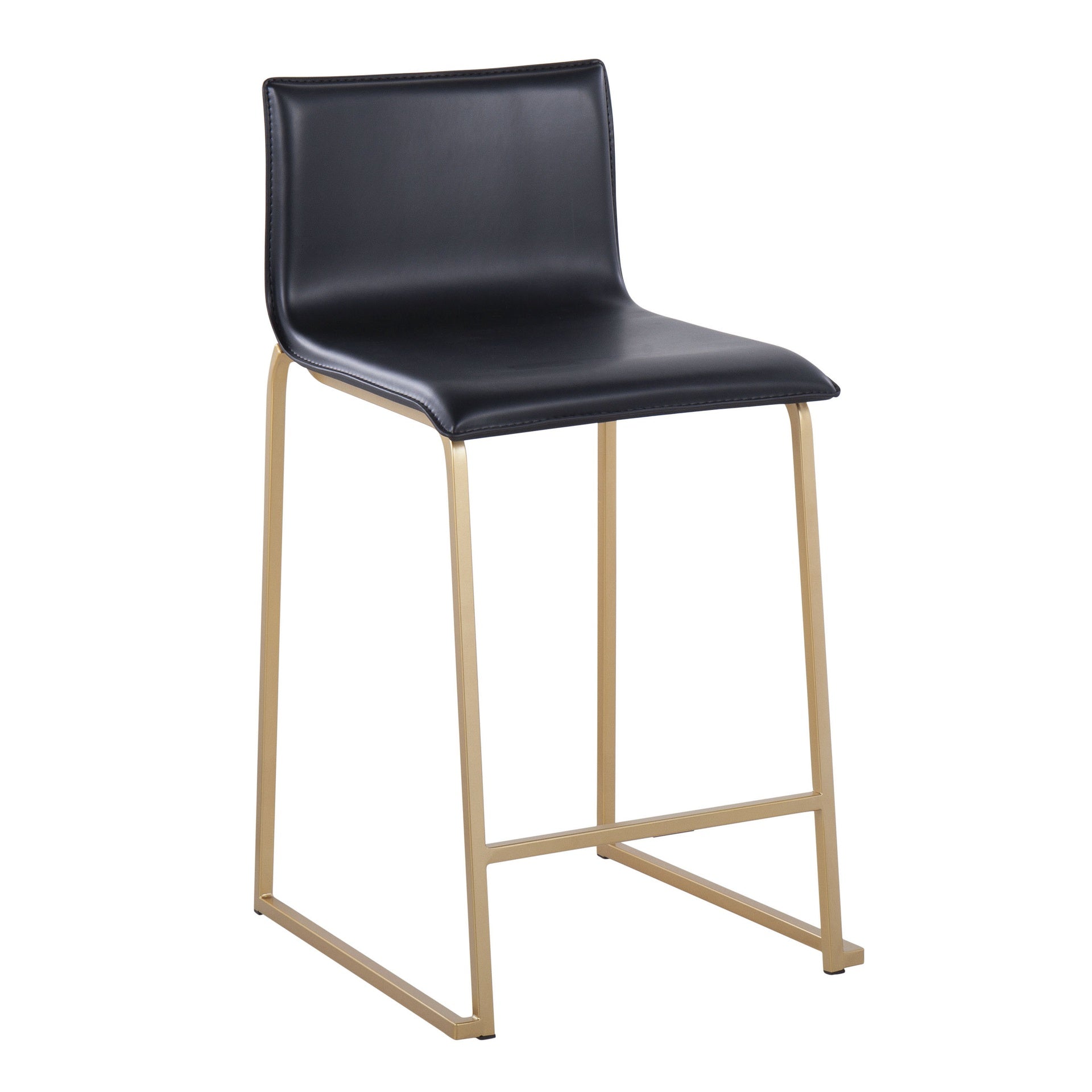 Mara 26" Contemporary Counter Stool in Gold Metal and Black Faux Leather by LumiSource - Set of 2
