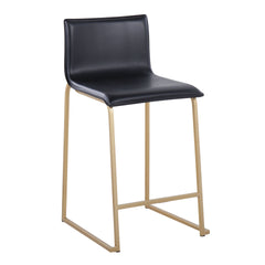 Mara 26" Contemporary Counter Stool in Gold Metal and Black Faux Leather by LumiSource - Set of 2