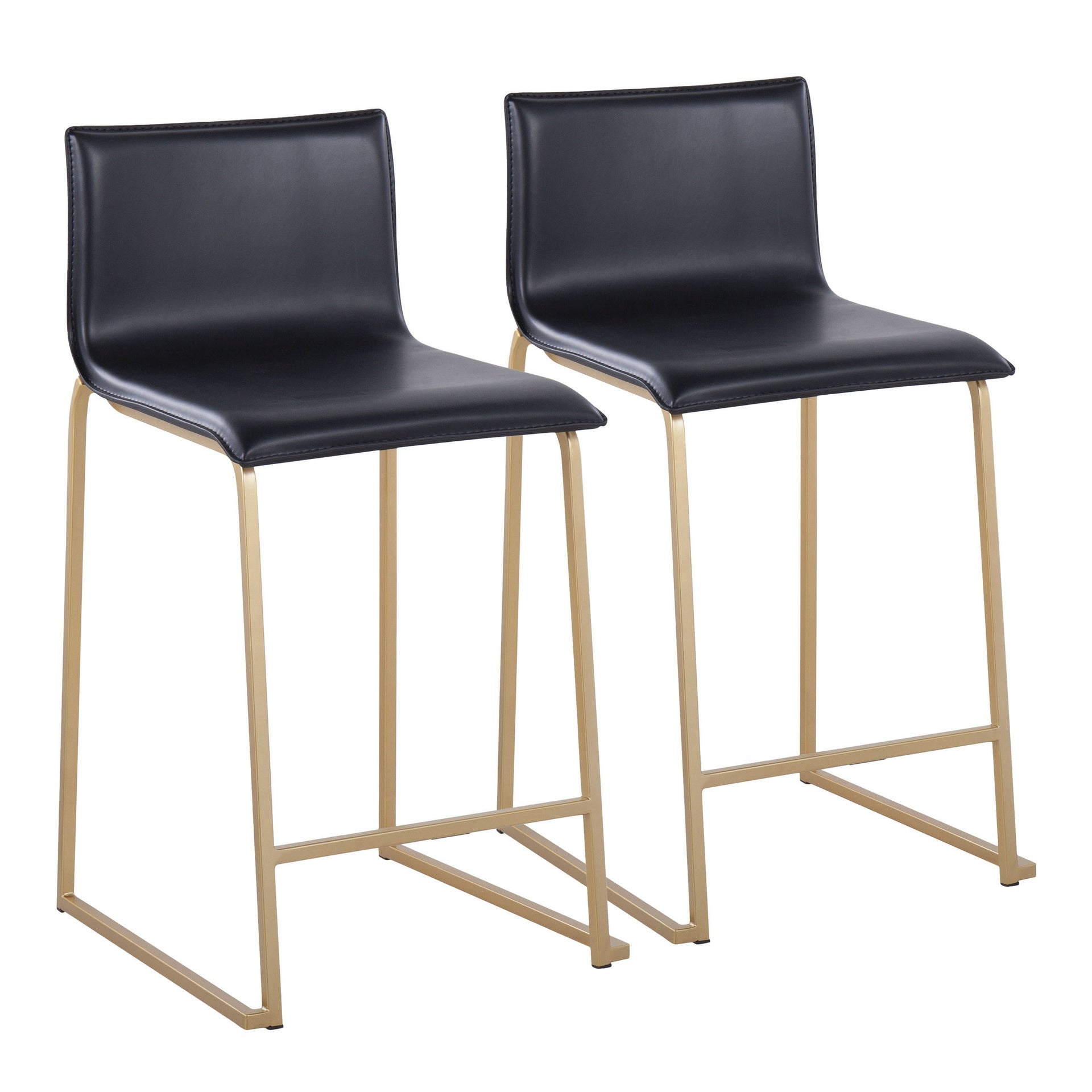 Mara 26" Contemporary Counter Stool in Gold Metal and Black Faux Leather by LumiSource - Set of 2