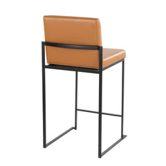 Fuji 26" Contemporary High Back Barstool in Black Metal and Camel Faux Leather by LumiSource - Set of 2