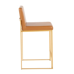 Fuji 26" Contemporary High Back Barstool in Gold Metal and Camel Faux Leather by LumiSource - Set of 2