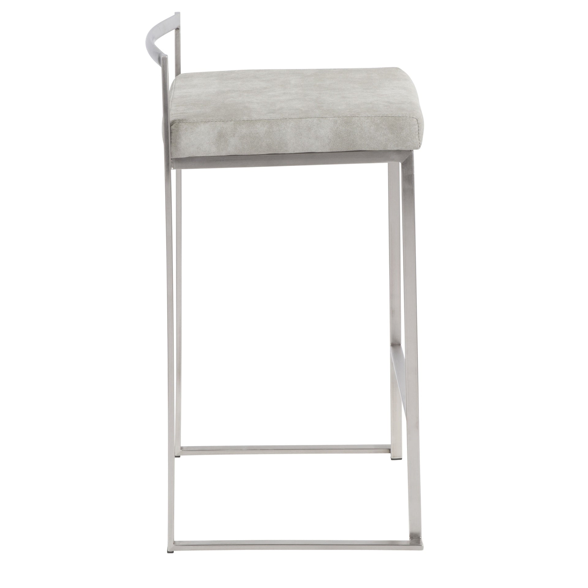 Fuji Contemporary Stackable Counter Stool in Stainless Steel with Light Grey Cowboy Fabric Cushion by LumiSource - Set of 2
