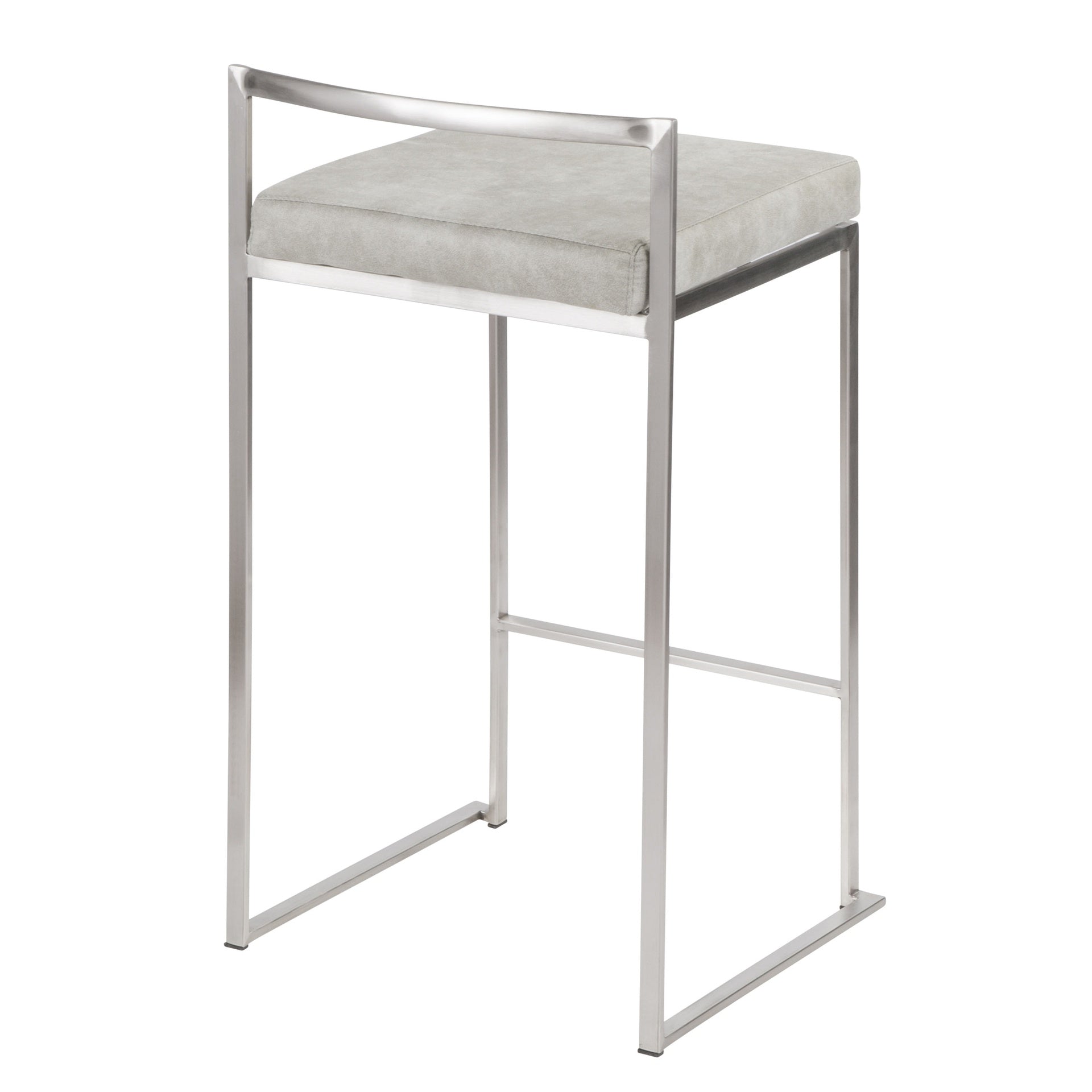 Fuji Contemporary Stackable Counter Stool in Stainless Steel with Light Grey Cowboy Fabric Cushion by LumiSource - Set of 2