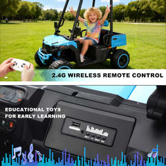 24V Kids Golf Cart, 4WD 2 Seater Ride on Car w/Sun Shade, Storage Trunk & Remote Control, Electric Vehicle w/LED Lights, Realistic Sounds & Wireless Connection, Gift for Boys Girls 3+ (Blue)