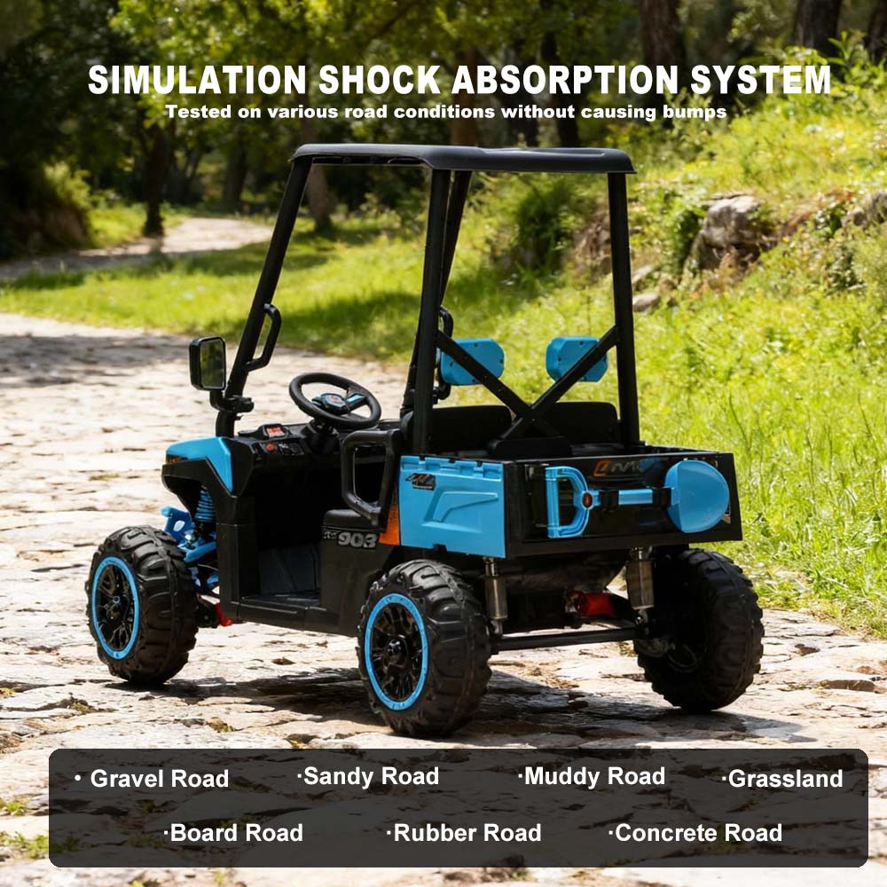 24V Kids Golf Cart, 4WD 2 Seater Ride on Car w/Sun Shade, Storage Trunk & Remote Control, Electric Vehicle w/LED Lights, Realistic Sounds & Wireless Connection, Gift for Boys Girls 3+ (Blue)