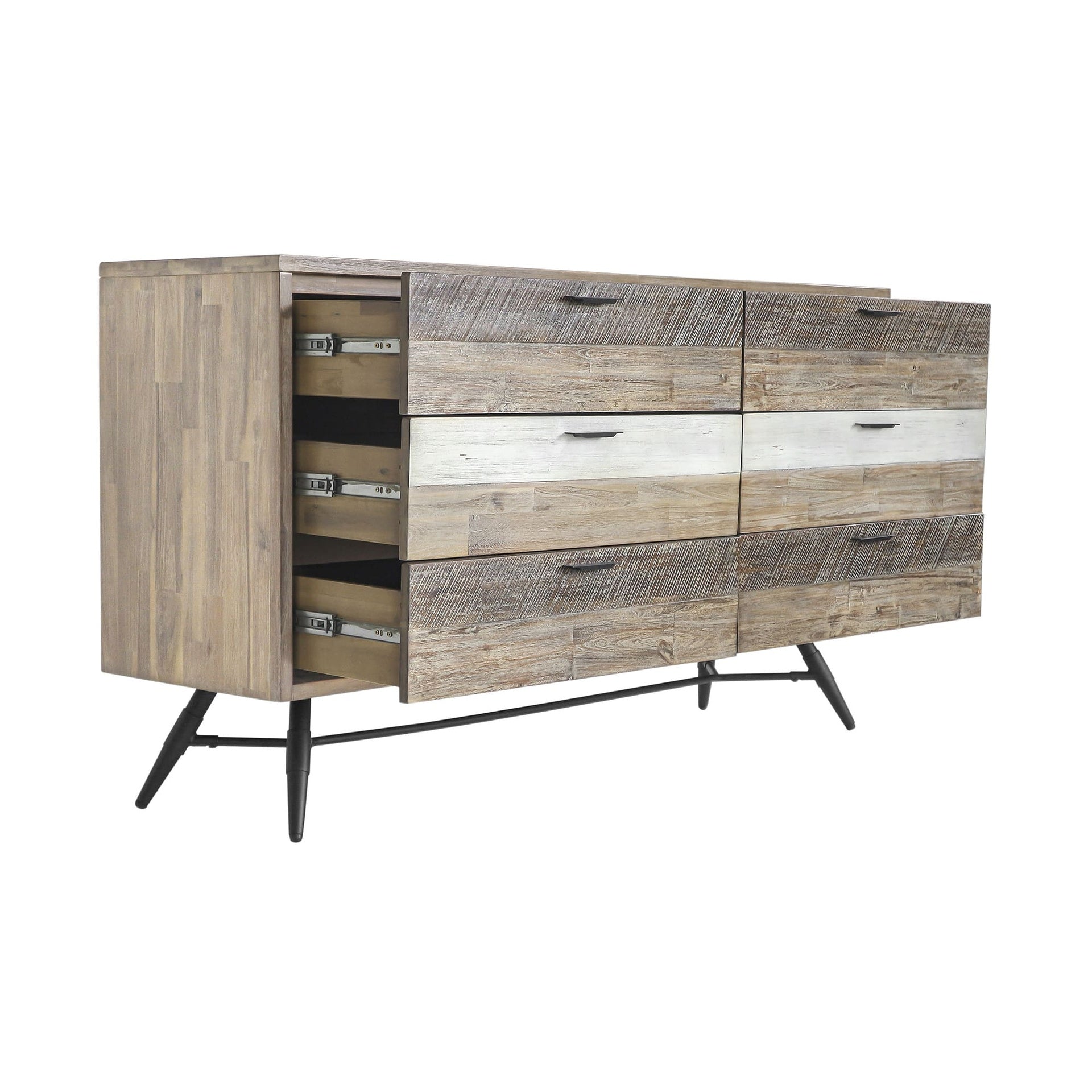 Bridges 6 Drawer Dresser in Two Tone Acacia Wood