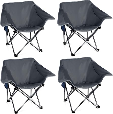 Pack Portable Camping Chair Compact Collapsible Outdoor Folding Sports Chairs for Adults Heavy Duty Camp Sporting Events Park Lawn 400 Lbs Black Gray