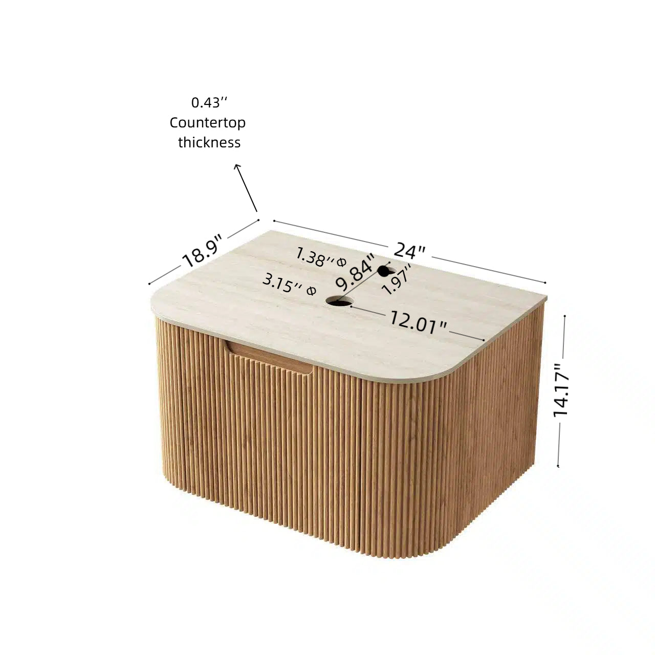 DINA 24'' Wall Mounted Plywood Cabinet with 1 Drawer, Roman travertine Sintered Stone Countertop, NO Basin, NO Faucet and Drain, Natural Woodgrain Color