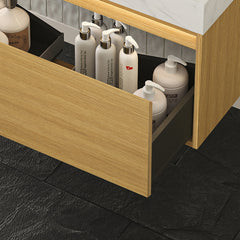 NYAH 48'' Wall-Mounted Cabinet with Two Drawers, NO Countertop and Basin, NO Faucet and Drain, Light Woodgrain Color