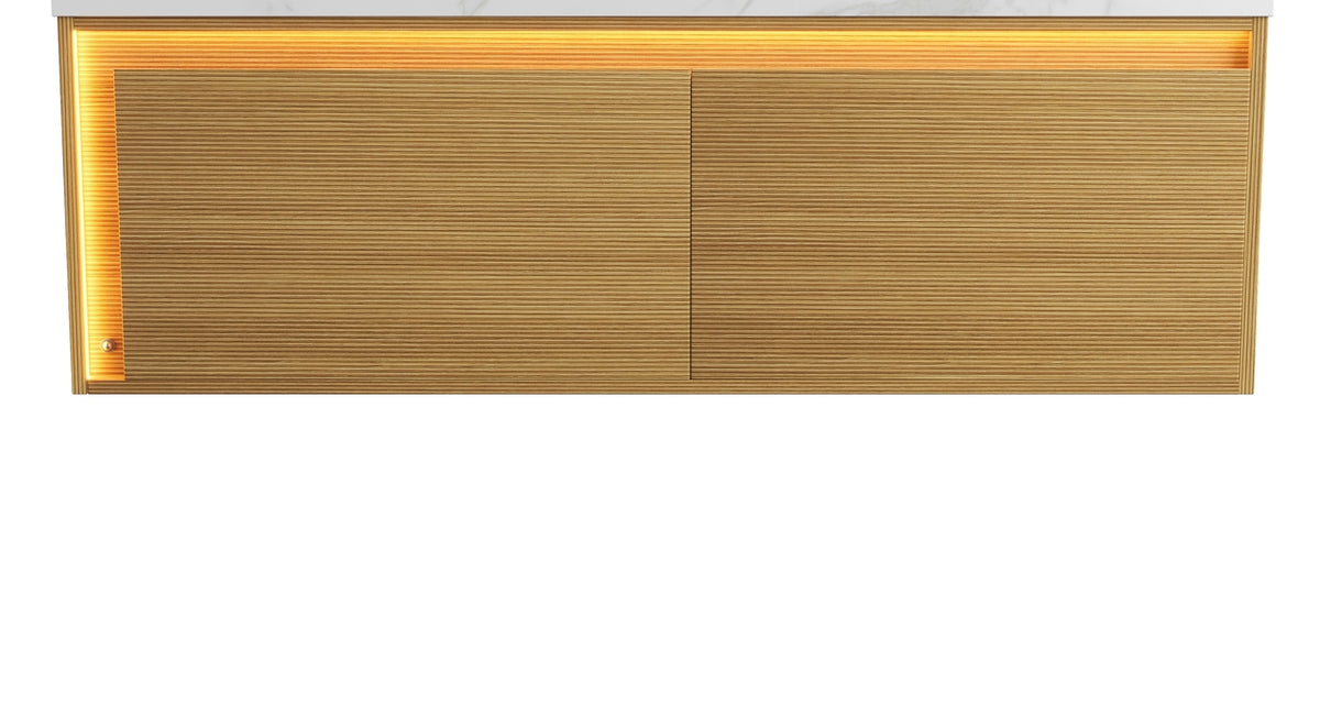 NYAH 48'' Wall-Mounted Cabinet with Two Drawers, NO Countertop and Basin, NO Faucet and Drain, Light Woodgrain Color