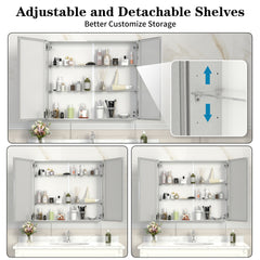 32'' x 28'' Medicine Cabinet with Mirror for Bathroom, Wall Mounted Bathroom Mirror with Storage, Adjustable Shelves, Aluminum Framework,  Surface Mount Silver